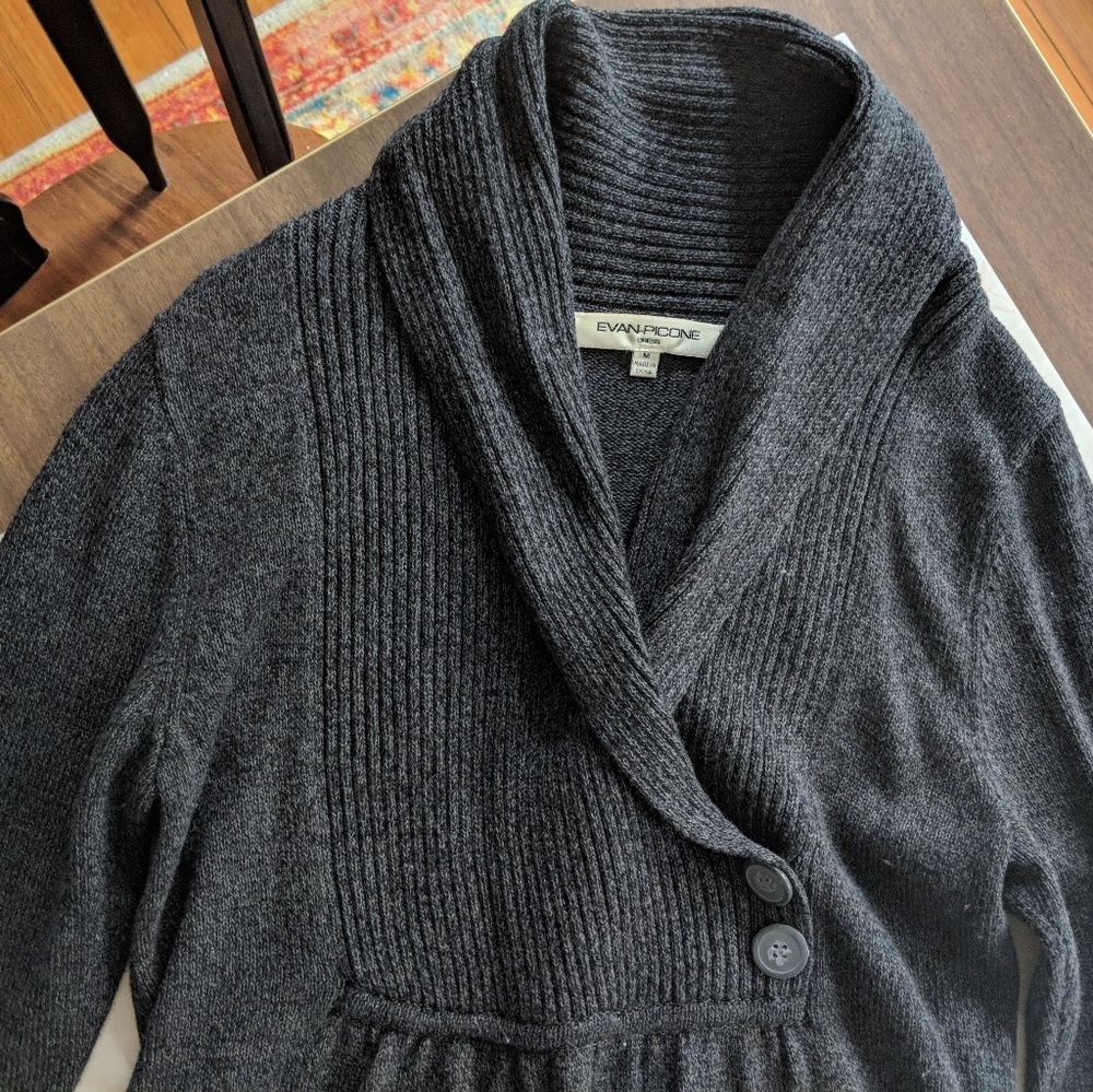 Evan Picone Shawl Collar Gray Sweater Dress